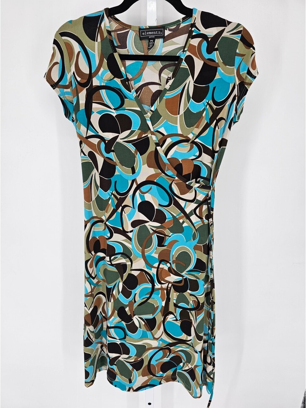 Vintage Y2K Elementz Womens Sz PS Petite Knee Length Faux Wrap Dress Colorful